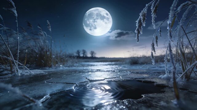 Dramatic Timelapse of Moonlight Illuminating a Thawing Wetland at Night