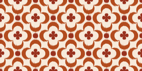 Ikat ethnic seamless pattern with floral motif. Abstract vector print with flowers. Traditional oriental ornament for textile and fabric with rug texture. © Chorna_L