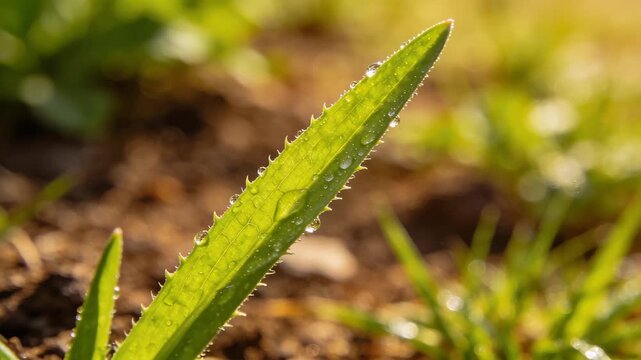 Vivid Green Grass Shoot in Crisp Macro Detail Against Blurred Background