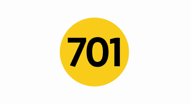 Bold black digits "701" displayed in a vibrant yellow circle on a white backdrop