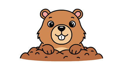 Fototapeta premium A cute cartoon groundhog illustration peeking out of its burrow