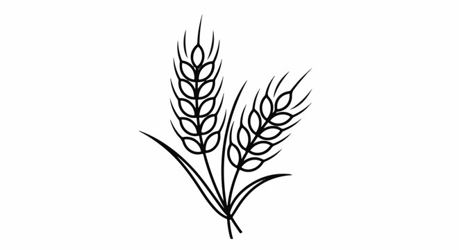 Black and white stylized illustration of two wheat stalks crossing