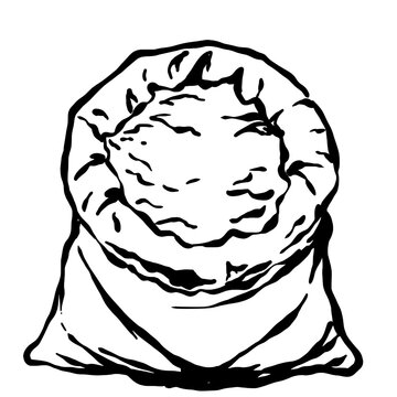 Vintage burlap rice sack vector icon with rustic tied top