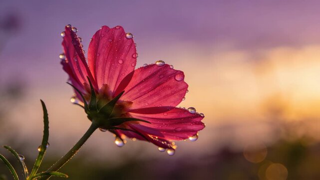 Twilight Dew Gathering on a Solitary Vivid Flower