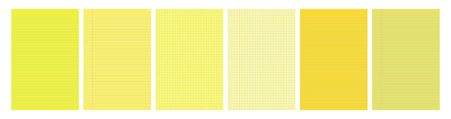 Set of yellow legal pad pages with lined or grid designs © dniprodd