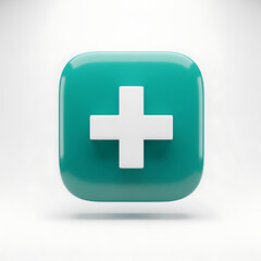 Obraz premium Shiny teal plus sign icon floating in mid-air, 3D render