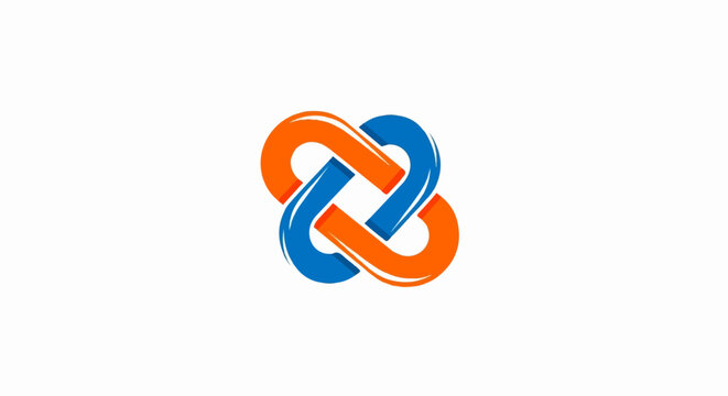 Abstract intertwining orange and blue shapes with a sense of flow and connection