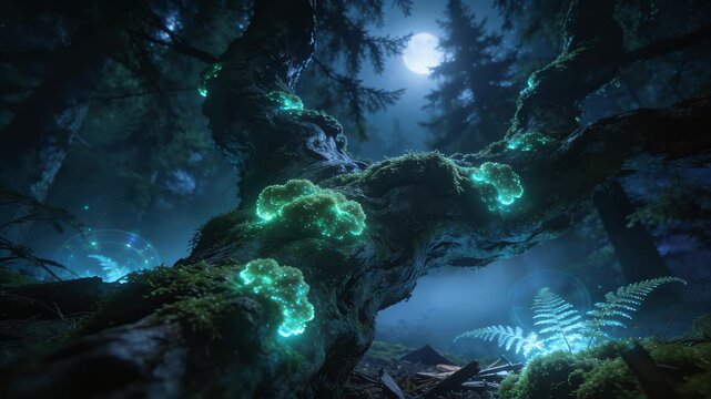 Luminescent Moss Glowing in a Serene Cool Forest Shade