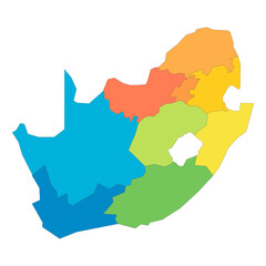 South Africa political map of administrative divisions - provinces. Rainbow spectrum colorful blank vector map. © pyty