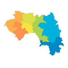 Fototapeta premium Guinea political map of administrative divisions - regions. Rainbow spectrum colorful blank vector map.