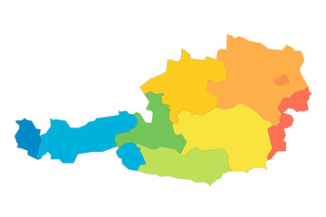 Fototapeta premium Austria political map of administrative divisions - federal states. Rainbow spectrum colorful blank vector map.