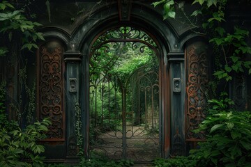 Fototapeta premium Beautiful door in the wild forest leading to the unknown