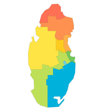 Qatar political map of administrative divisions - municipalities. Rainbow spectrum colorful blank vector map.