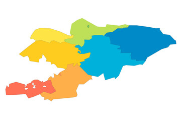 Fototapeta premium Kyrgyzstan political map of administrative divisions - regions and independent cities of Bishkek and Osh. Rainbow spectrum colorful blank vector map.