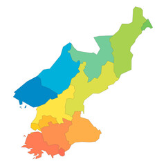Fototapeta premium North Korea political map of administrative divisions - provinces. Rainbow spectrum colorful blank vector map.