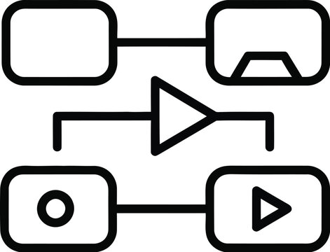 Simple black and white outline icon representing a modern data processing workflow or a conceptual diagram illustrating a sequential business process flow.