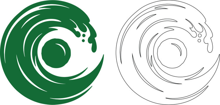 Green ocean wave silhouette and line