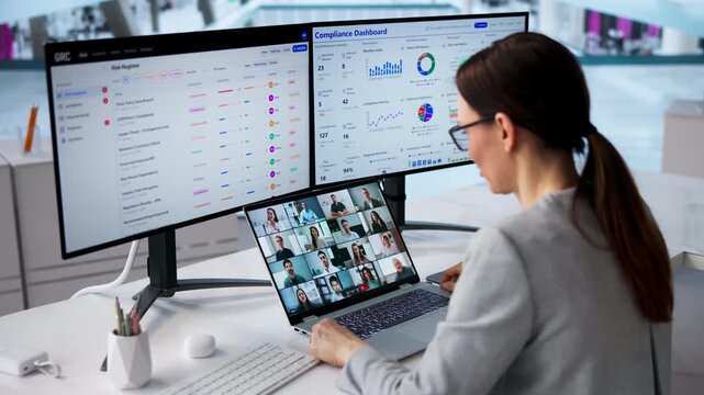 Compliance Officer In Video Conference Call Discussing Regulations