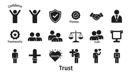 Obraz premium Vector icon sheet depicting trust through various business and social interactions