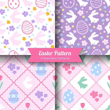 Set of Easter seamless pattern background vector illustration. Easter Collection