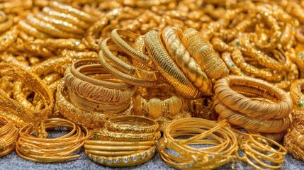Obraz premium Golden jewelry display market product photography vibrant close-up luxury and culture insight
