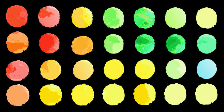 Collection of colorful abstract watercolor blots arranged in neat rows