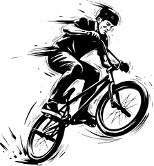 Naklejka premium BMX Rider Jump Trick Extreme Cycling Illustration, BMX Bike Athlete Graphic for Poster, Logo and T Shirt Design