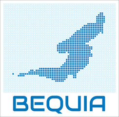 Fototapeta premium Bequia digital style map with blue rounded rectangle dots. St. Vincent. Dotted shape of the island. Bequia blue colored map and title on white background. Amazing Vector Illustration.