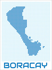 Fototapeta premium Boracay digital style map with blue rounded rectangle dots. Philippines. Dotted shape of the island. Boracay blue colored map and title on white background. Creative Vector Illustration.
