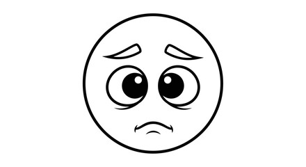 Fototapeta premium Sad Face Emoji Outline, Disappointed Expression, Unhappy Emotion, Vector Art