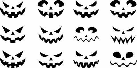 Obraz premium Collection of various black jack o lantern faces on a white background