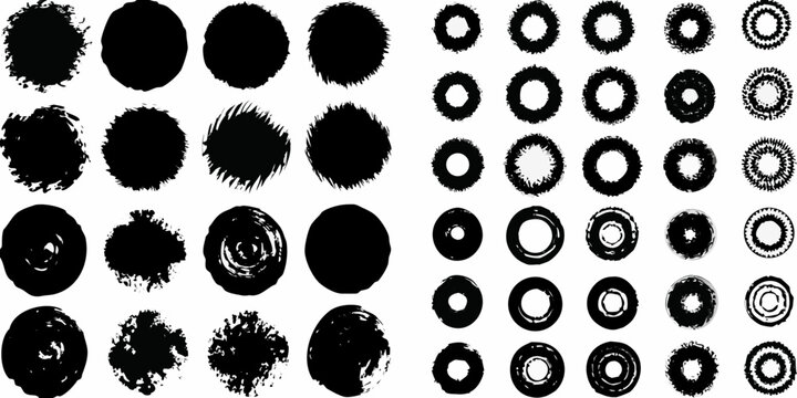 Collection of abstract black brush strokes and oval shapes on white