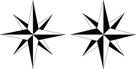 Obraz premium Compass rose vector illustration, detailed directional compass star icon for navigation maps travel and maritime guidance in clean black and white vector style.