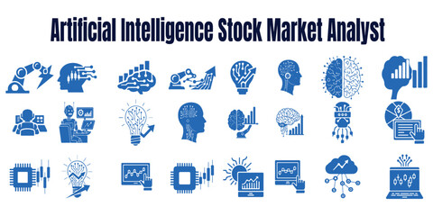 Artificial intelligence icons representing stock market analysis and financial technology concepts