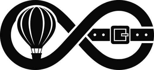 Vector graphic of a hot air balloon soaring through infinity loop with a leather belt buckle