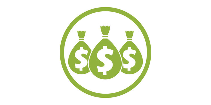 Money icon with three bags, vector.