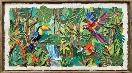 Fototapeta premium Vibrant Tropical Paradise - A Collage of Birds and Lush Foliage.
