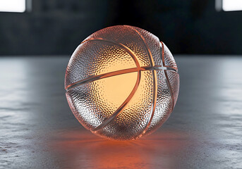 Basketball final four tournament, a close-up of the iconic ball on the court.