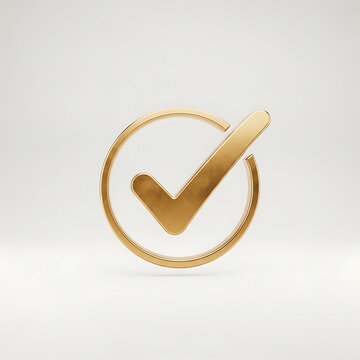 3D gold checkmark icon on white background, signifying completion.