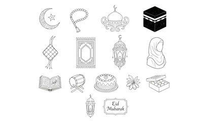 Fototapeta premium Islamic Eid Mubarak Icons for Festive Greetings, Decorations, and Cultural Celebrations