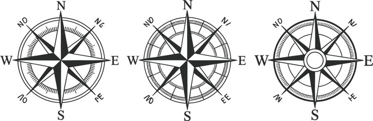 Vintage compass rose sketch, hand drawn nautical wind rose vector illustration for navigation maps, exploration themes, and maritime design projects.