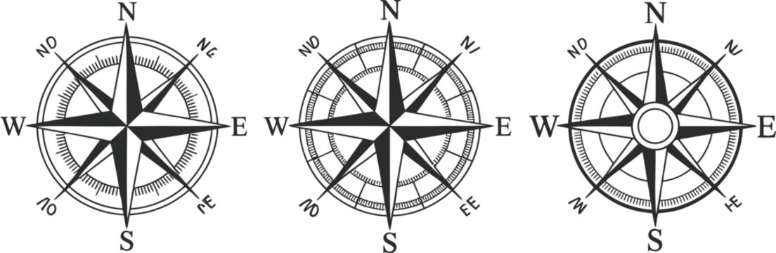 Vintage compass rose sketch, hand drawn nautical wind rose vector illustration for navigation maps, exploration themes, and maritime design projects.