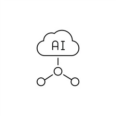 Obraz premium AI Cloud Network Line Icon, Artificial Intelligence Cloud Computing Data Connection Technology Symbol, Digital Network Vector