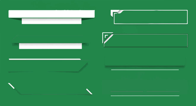 Clean green graphic elements with shadow effects, banners, and frames
