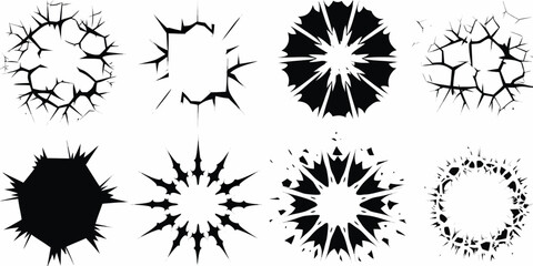 Cracked shapes and broken effects in stark black and white