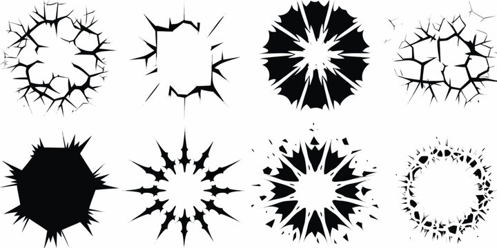 Cracked shapes and broken effects in stark black and white
