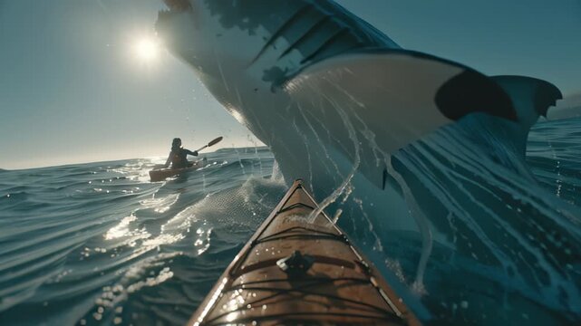 Kayaker encounters shark up close during early morning paddle in ocean waters