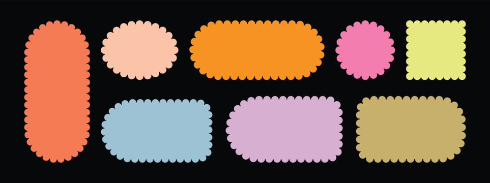 Geometric shapes with scallop and zigzag edges set. Zig zag edge rectangle shapes, Scallop squiggly borders frame collection. Vector illustration.