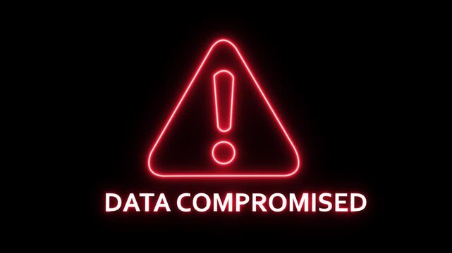 Data compromised alert Icon with binary code background. Attention grabbing icon highlights the importance of digital safety , on Black Screen and Features 4k Animationon