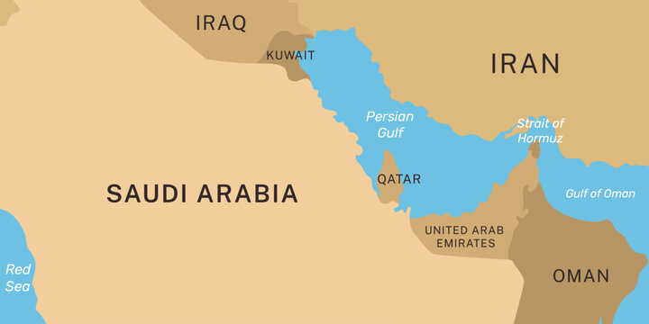 Topographic map background of Saudi Arabia and the Middle East. Strait of Hormuz